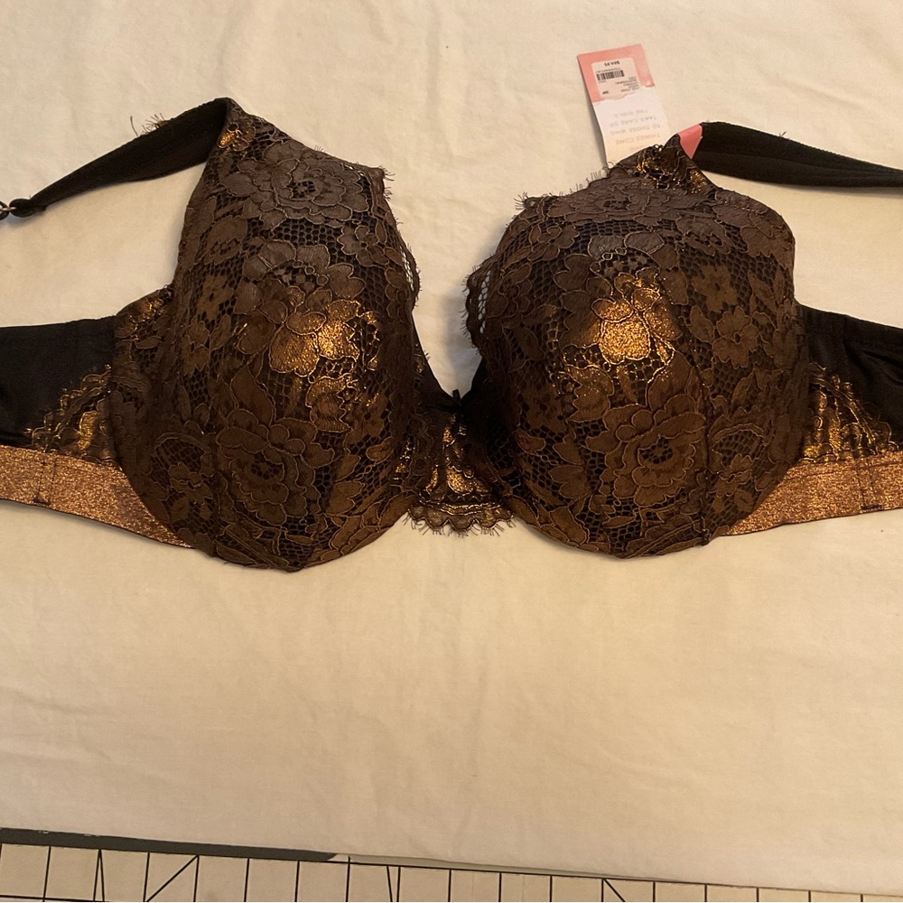 Limited Edition, Bronze-Gold bra with Lace trim, wired lightly lined Balconette